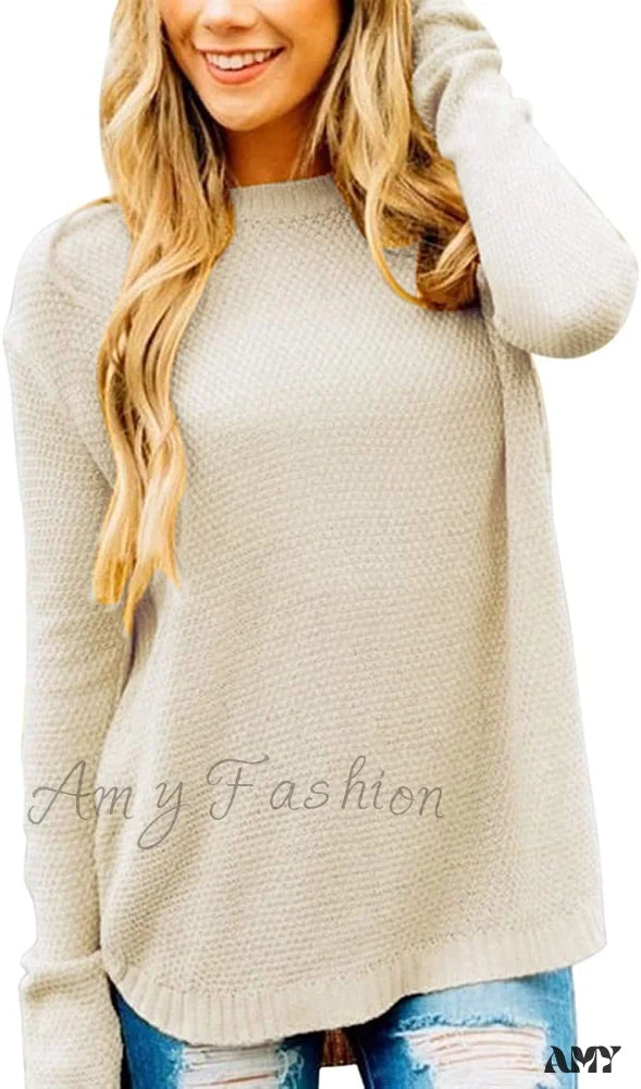 Amy Fashion - Women's Long Sleeve Oversized Crew Neck Knit Pullover