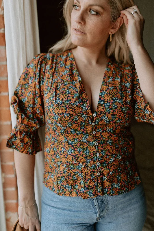 The I Found You Print Blouse by Free People - Navy Combo