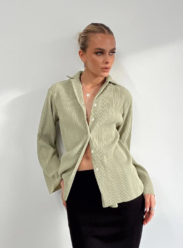 Louie Pleated Shirt Sage