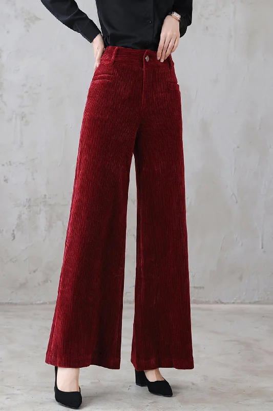 Red Corduroy Pants, Wide Leg pants for women 311501