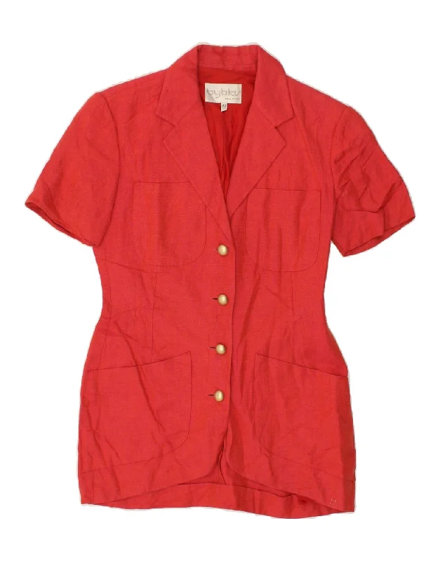 BYBLOS Womens Short Sleeve 4 Button Blazer Jacket IT 42 Medium Red Linen