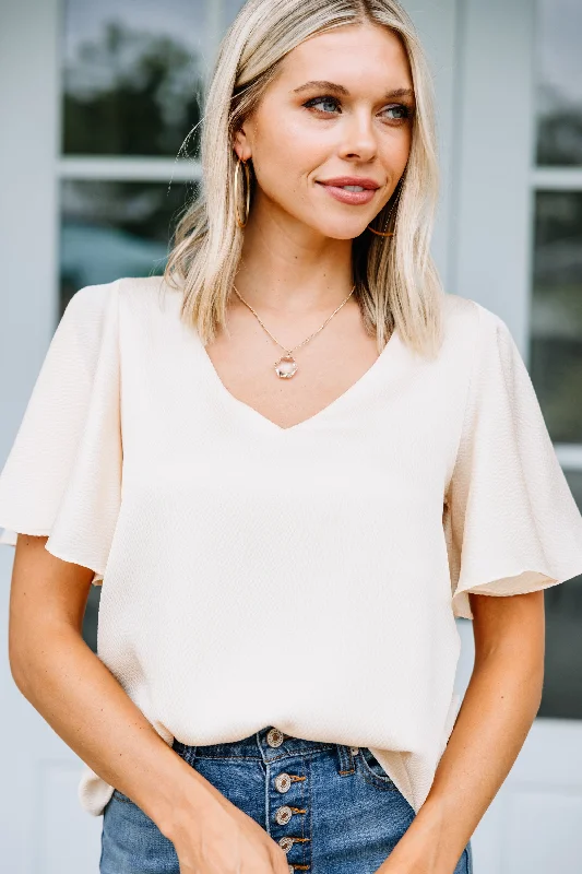 Sweet Days Cream White Flutter Blouse