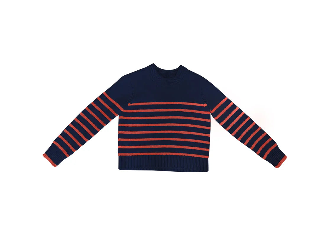 TUTTO KNIT Navy Coral Stripe Sweater