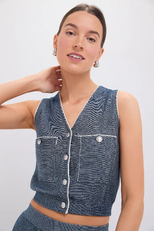 Navy Blue Denim-look V-neck Waistcoat