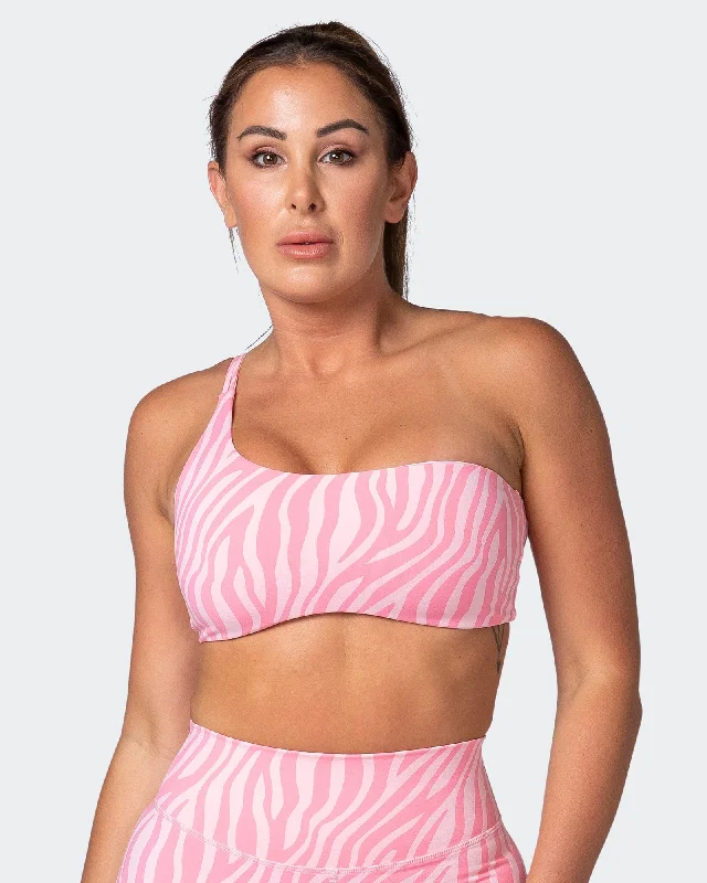 Movement One Shoulder Bralette - Strawberry Zebra Print