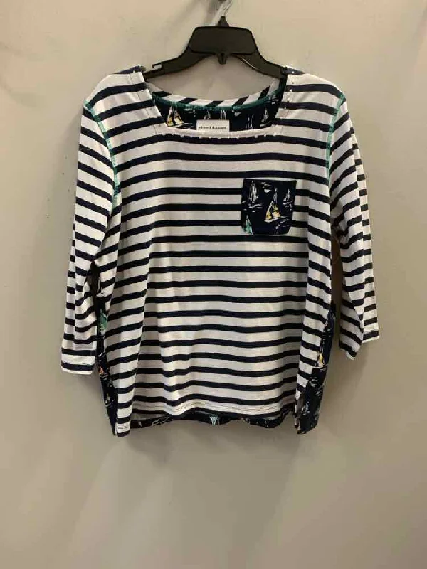 ALFRED DUNNER Tops Size L NVY/WHT/GRN Stripe 3/4 SLEEVE TOP