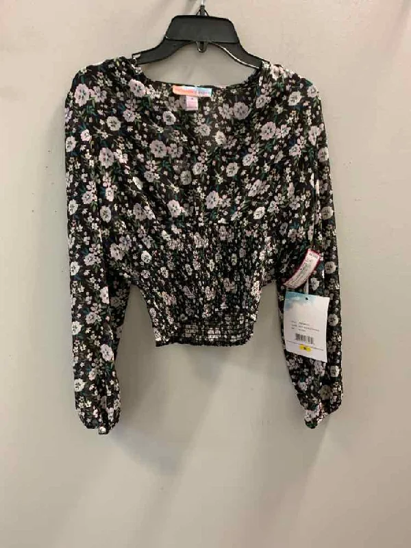 NWT WATERMELON SUGAR Tops Size M BLK/LAV/WHT/GRN Floral LONG SLEEVES TOP