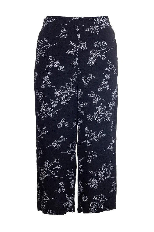 Printed Mid Calf Pants | Blk Wht Stitch Floral | 3363A1