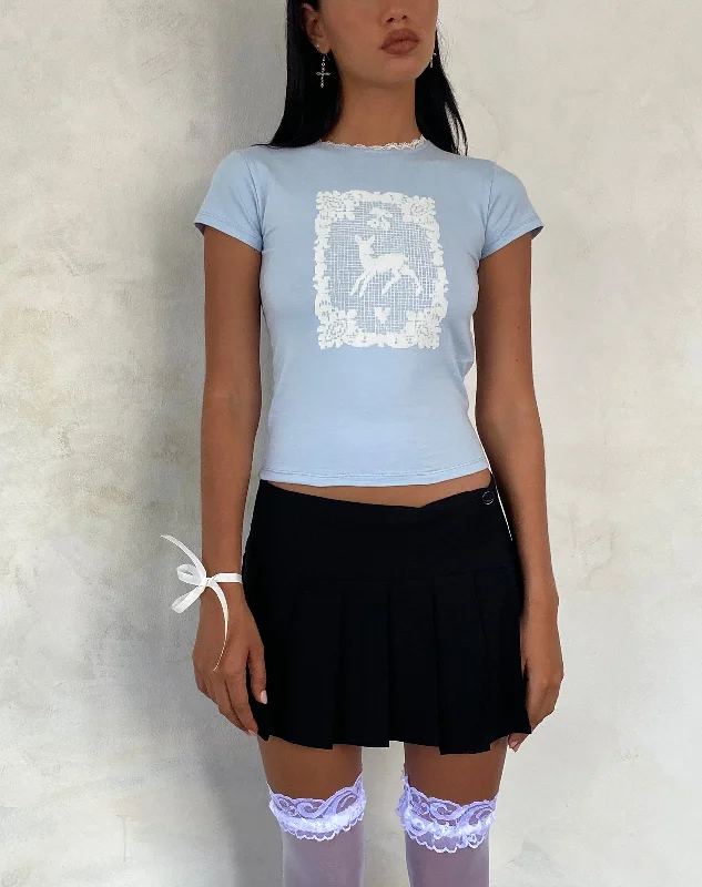 Zagy Short Sleeve Tee in Powder Blue with Deer Motif