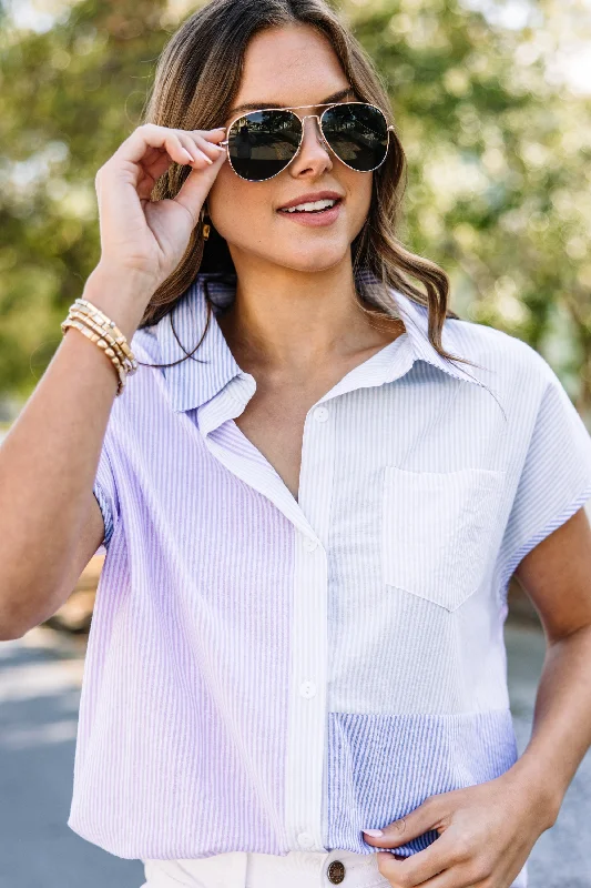 Running Out The Door Blue Striped Button Down Top