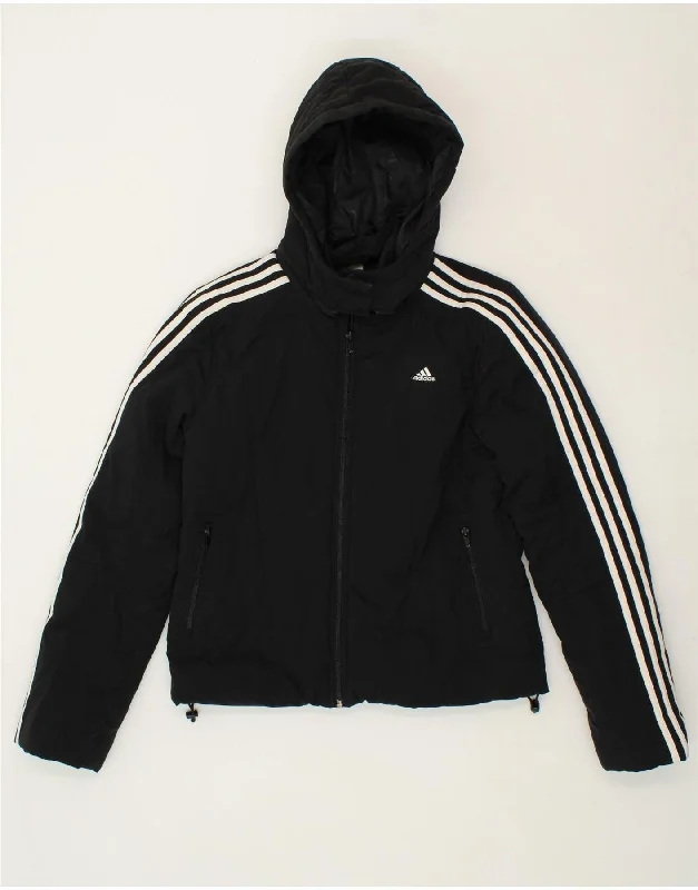 ADIDAS Womens Hooded Windbreaker Jacket UK 12 Medium Black Polyester