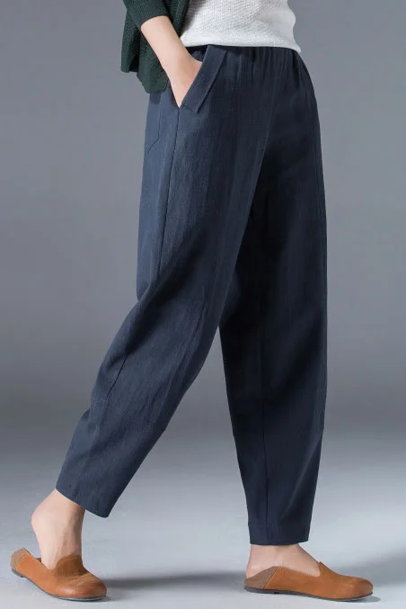 Women's Linen Ankle Pants Capris tapered trousers 2504