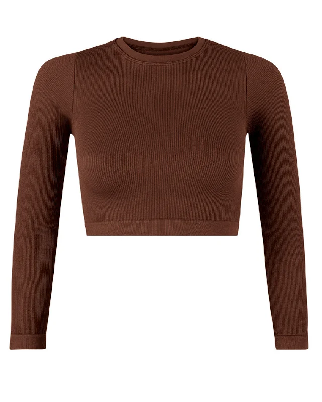 EVOKE Ribbed Long-Sleeve Crop Top | Maroon