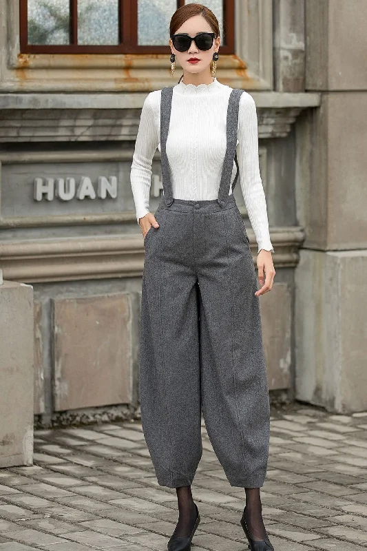 Gray Suspender Wool Pants Women 3153