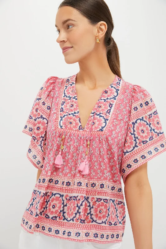 Pink Navy Printed Angel Top