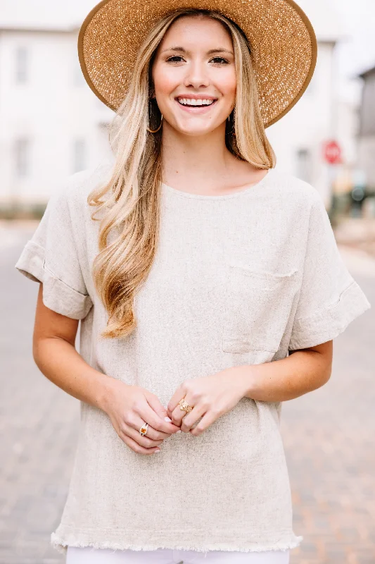 One More Time Oatmeal White Linen Top