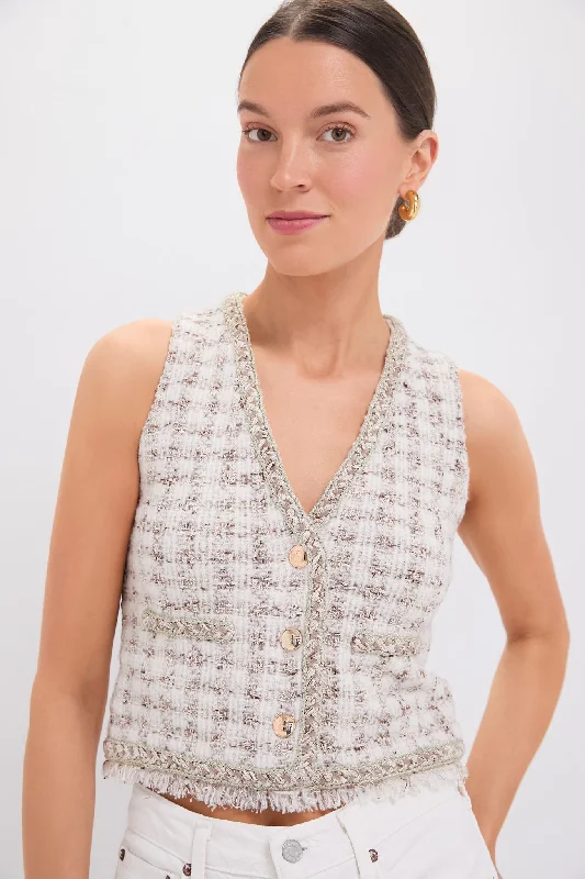 Cafe Au Lait Houndstooth V-neck Vest