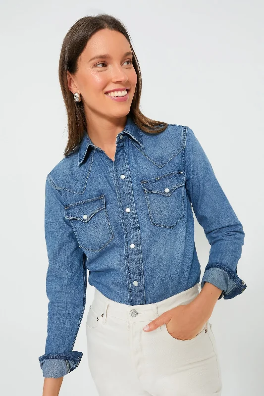 Canaria Wash Denim Western Long Sleeve Button Shirt