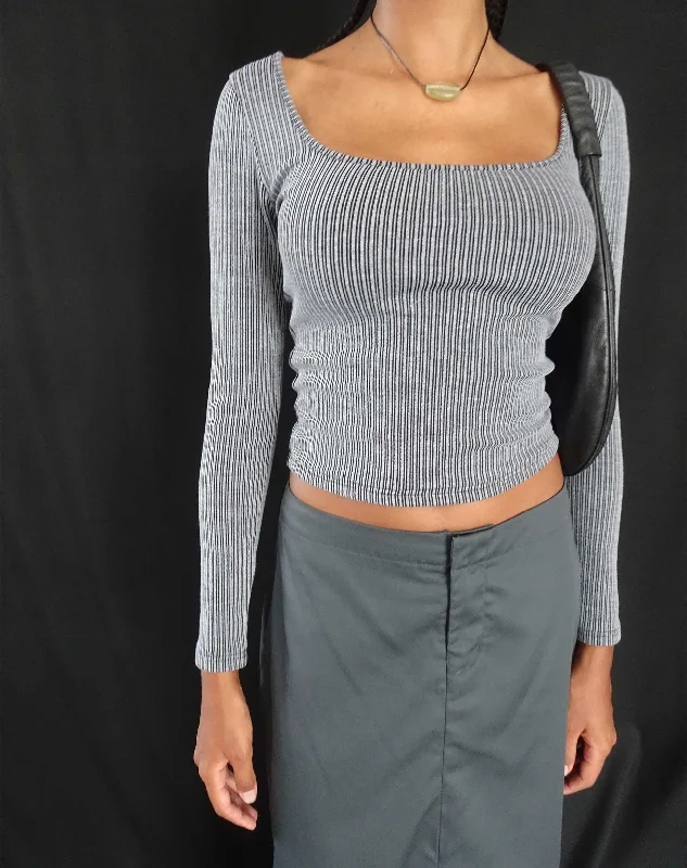 Bonlo Long Sleeve Top in Two Tone Rib Grey