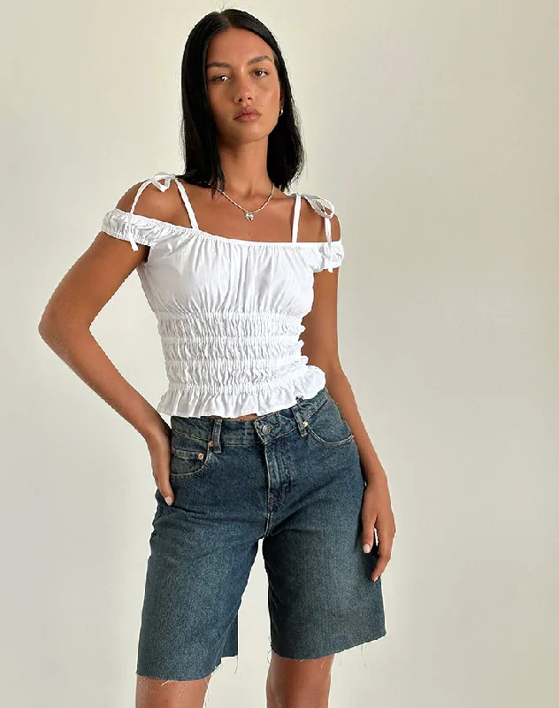 Xavan Bardot Tie Shoulder Top in White