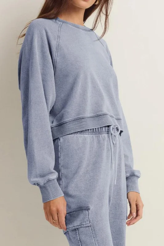 Z Supply: Crop Out Knit Denim Sweatshirt