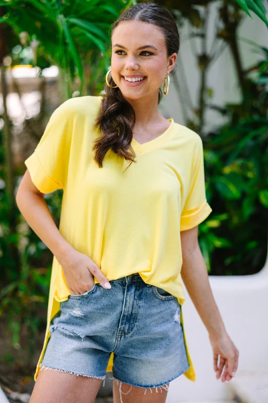 Make Your Life Easy Yellow V-neck Top