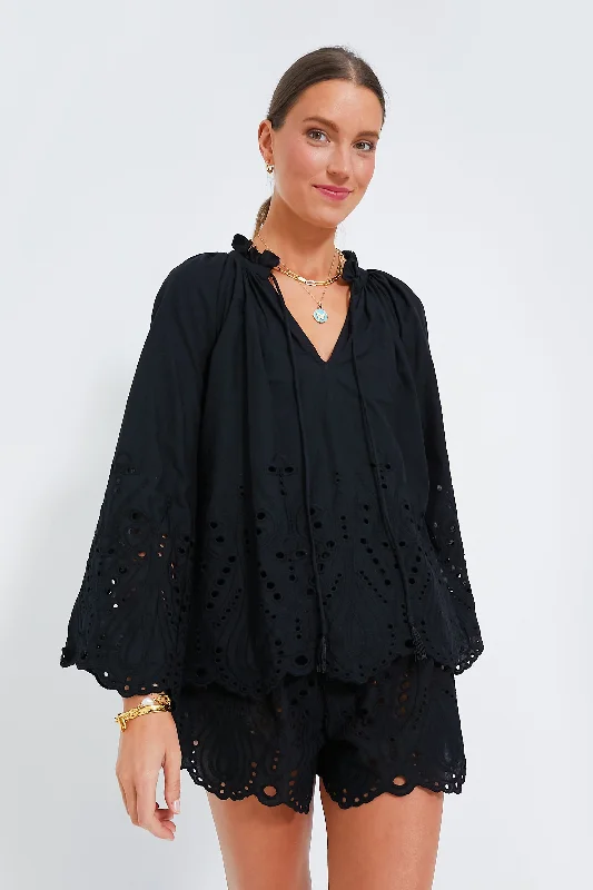 Tangier Border Embroidered Nero Penny Blouse