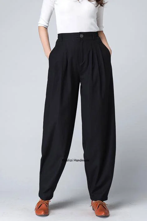 Women's Pleated linen tapered pants 1499