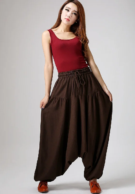 Linen harem pants for women with drop crotch design 899