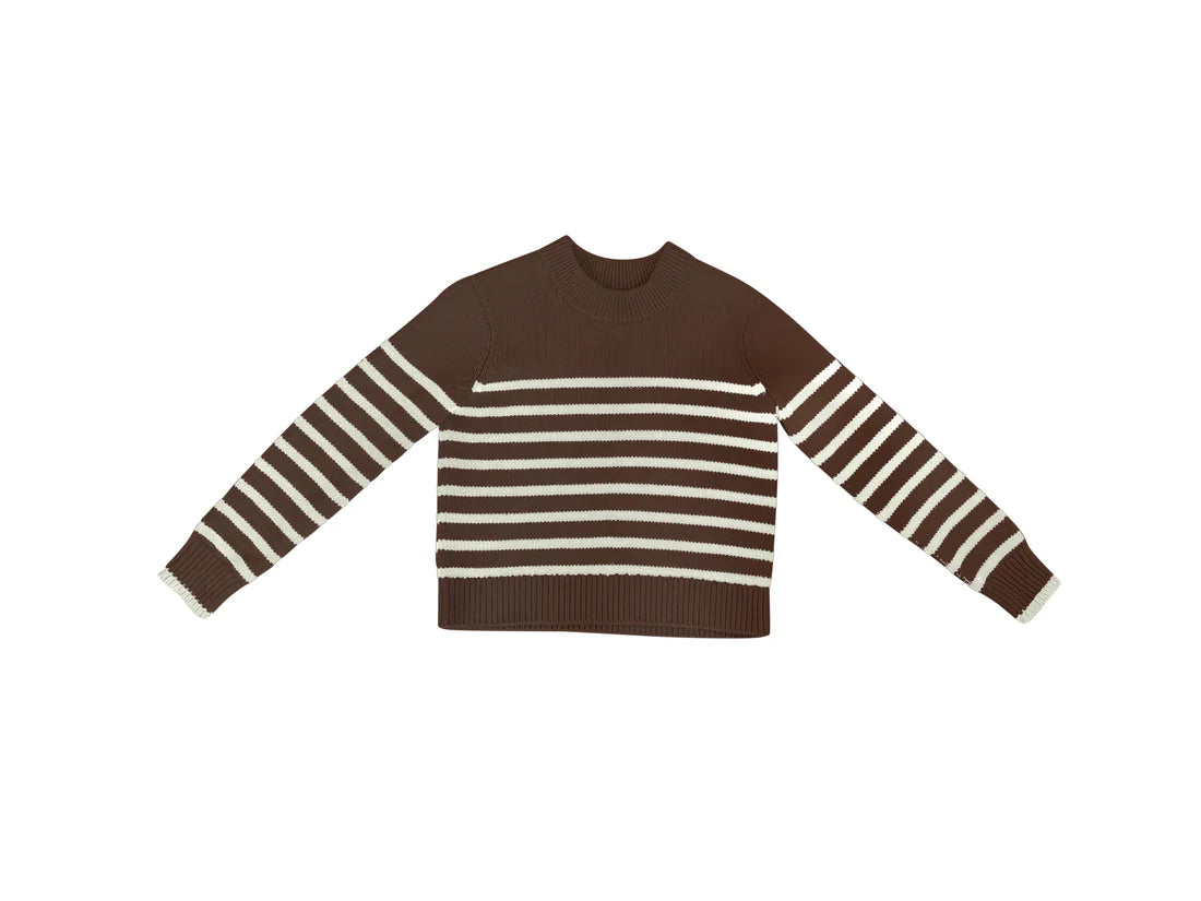 TUTTO KNIT Chocolate White Stripe Sweater