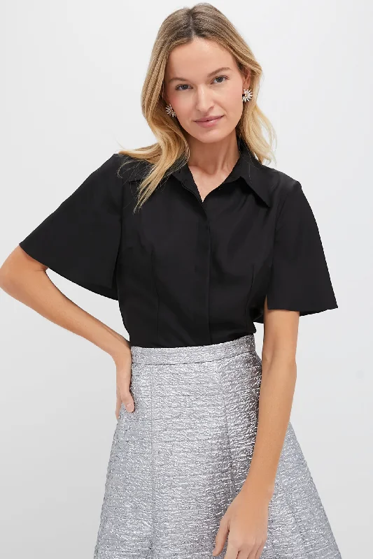 Black Keiko Silk Twill Top