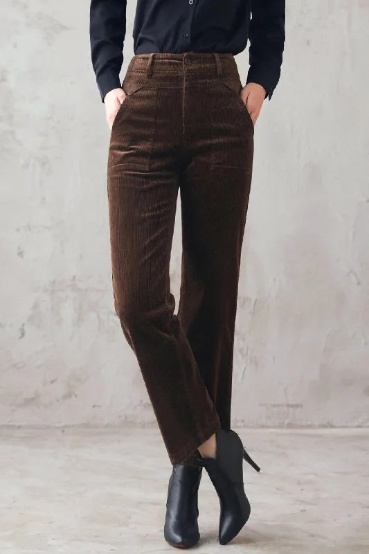 Coffee Corduroy Pants, Long Corduroy pants for women 3109