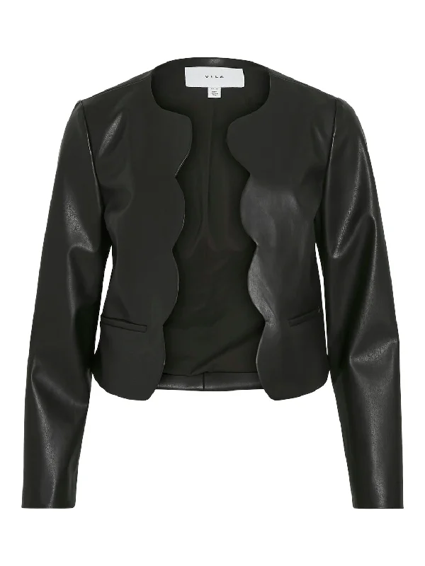 Dede Faux Leather Scalloped Jacket (Black)