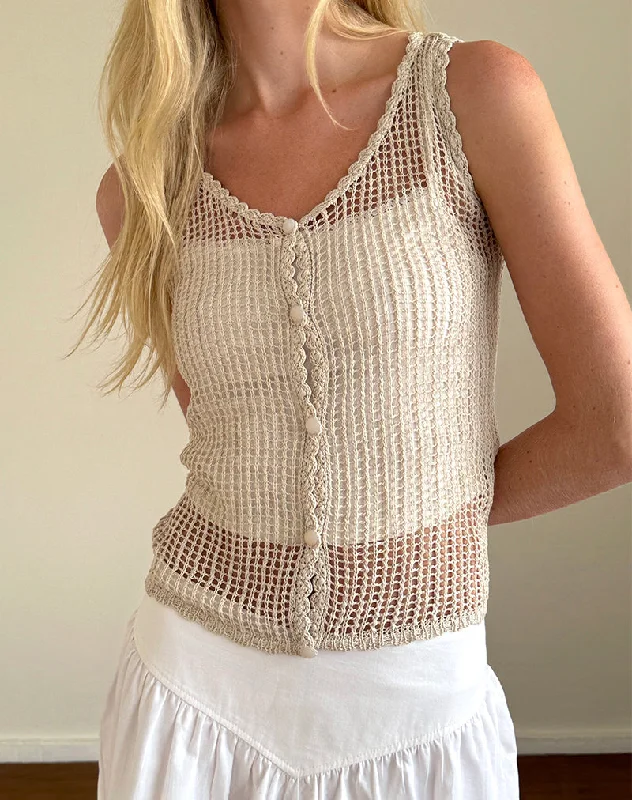 Yamile Vest in Open Weave Knit Oat