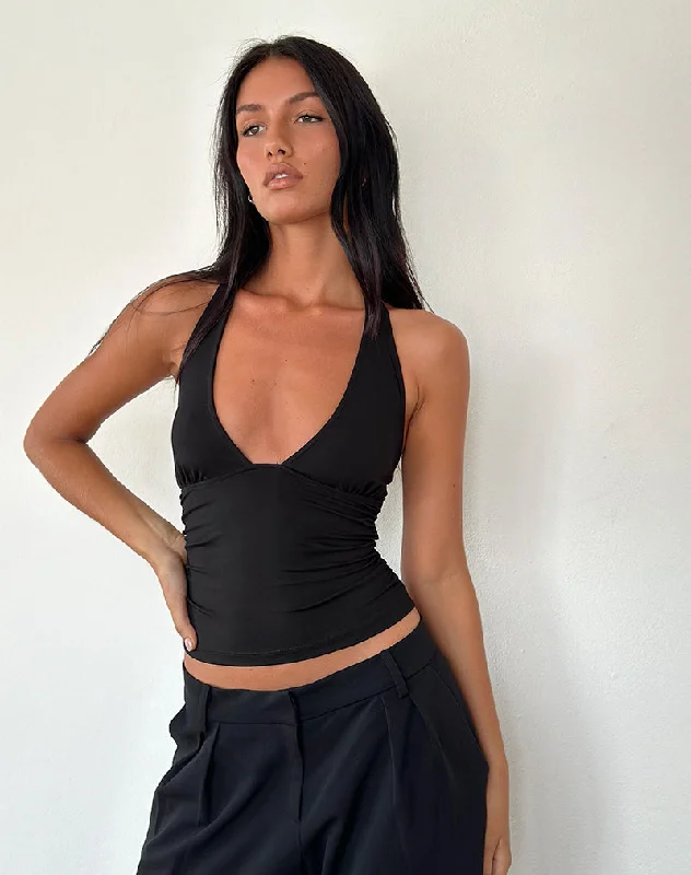 Cosmo Halterneck Top in Jersey Black