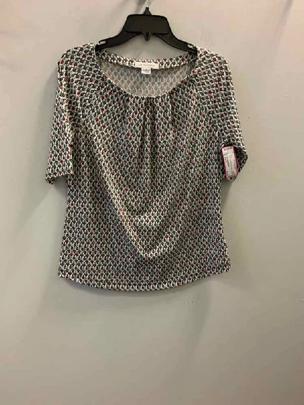 LIZ CLAIBORNE Tops Size S WHT/GRY/RED SHORT SLEEVES TOP