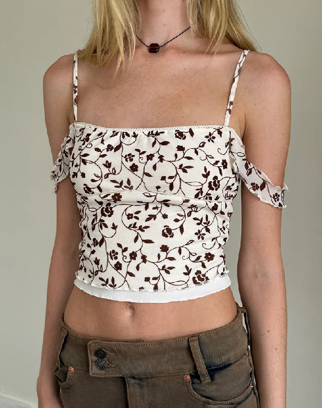 Tavisha Cami Top in Brown Stem Flower Flock