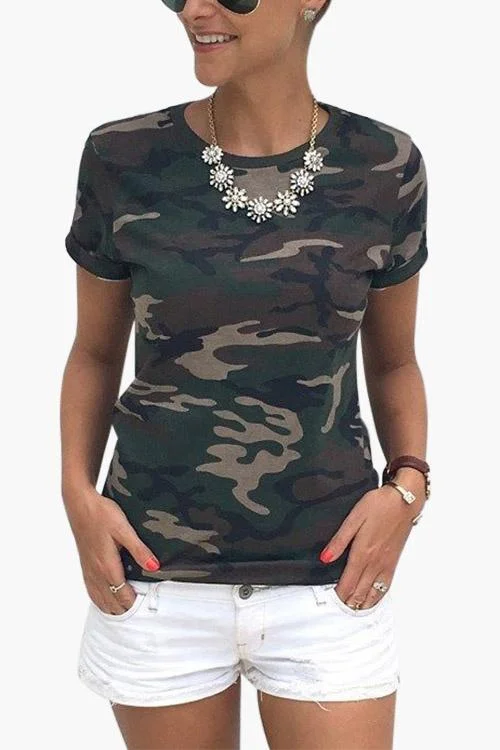 Custom Crew Neck Round Neck Camouflage Short Sleeve T-Shirts