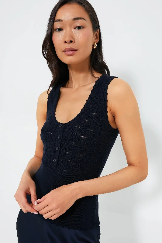 Navy Mila Pointelle Tank Top