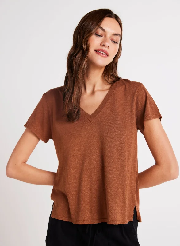 Side Slit V-Neck Tee - Twilight Gold