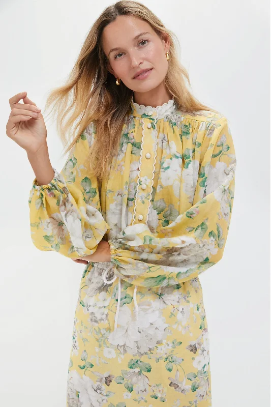 Yellow Floral Acacia Scallop Blouse