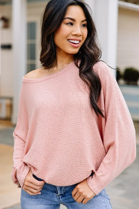 Let's Travel Mauve Pink Ribbed Top