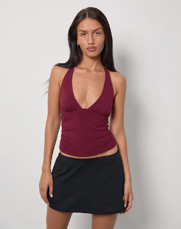 Cosmo Halterneck Top in Jersey Burgundy