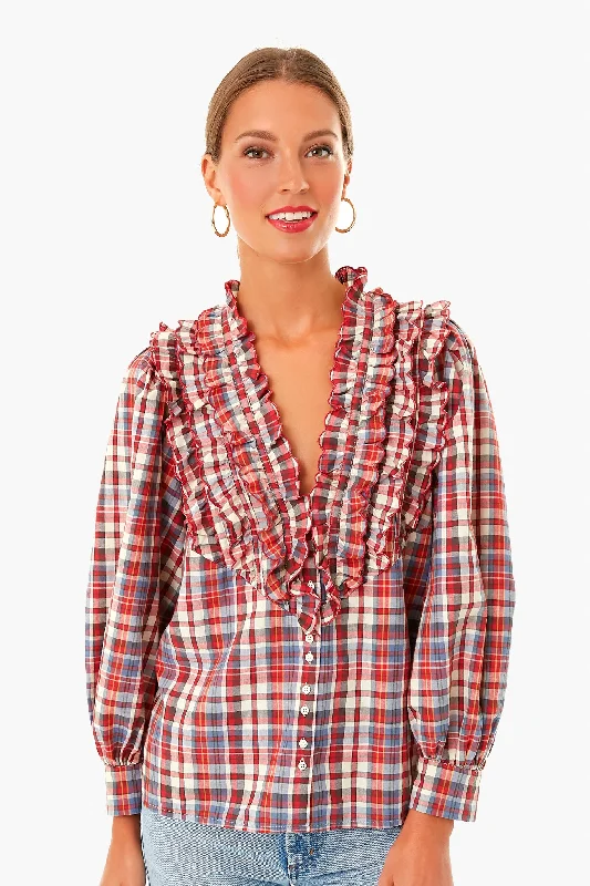 Farmhouse Plaid Tuxedo Button Top