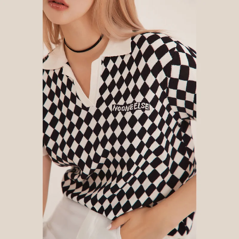 Diamond Check Ribbed Polo Top