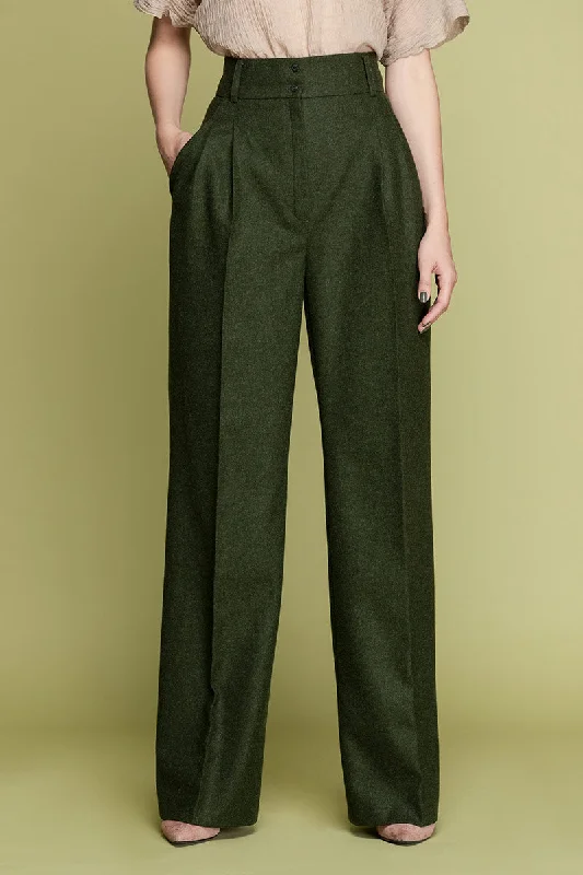 ELISE Wool Highwaisted Wide Trousers - Green