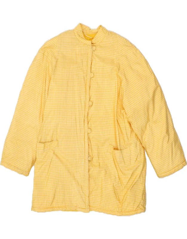 VINTAGE Womens Overcoat UK 16 Large Yellow Houndstooth