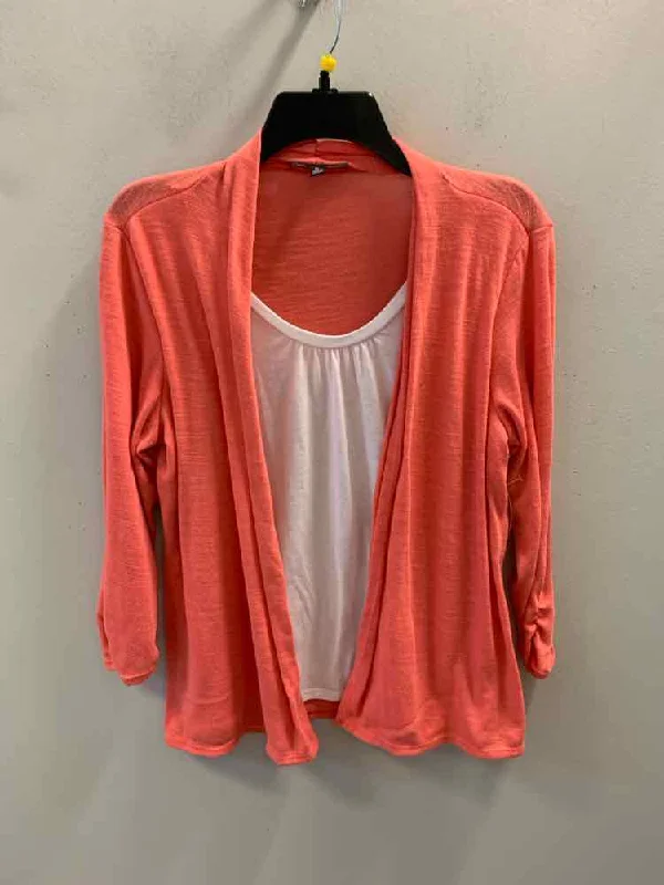 NOTATIONS Tops Size PL CORAL/WHT CARDIGAN TOP