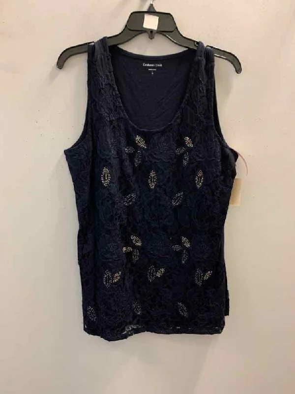 NWT COLDWATER CREEK Tops Size L NVY/SILVER SLEEVELESS TOP