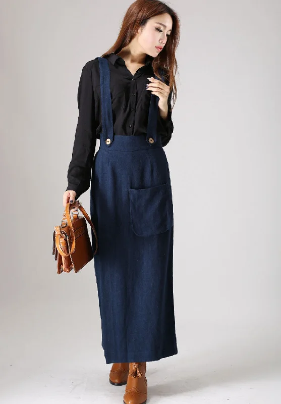 Blue linen trousers woman long pants (841)